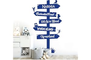 WALL DESIGNER Storybook Signpost Children Wall Sticker - Narnia Neverland Wonderland Enchanted Forest 100 Acre Wood [Large] [Mid Blue]