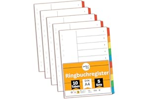 ‎PERFECT LINE perfect line Ordner-Register DIN-A4, 10-teilig, 5er Set, Karton, Made in Germany, Blauer Engel zertifizert