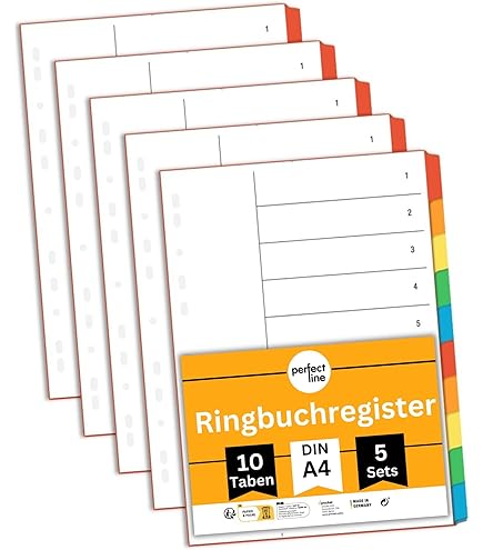 Kangaro Register DIN A4 Blanko – 190g Karton, 23 Register, 10-tlg. Set, Weiße Tabs Sortiert