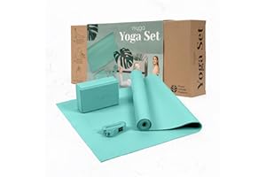 ‎MYGA Myga Yoga-Starter-Set – Yogamatte, Yoga-Blöck Ziegel & Metall D-Ring Yoga-Gurt – Starter Kit für Anfänger ideal für Pilates, Yoga, Dehnung, Gesundheit & Fitness