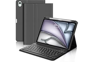 JADEMALL Funda con Teclado para iPad Air 11 Pulgadas(M3 2025, M2 2024), Teclado Bluetooth Inalámbrico con Funda Protectora Delgada y Ranura para Bolígrafo para iPad Air 10.9 Pulgadas(5ª Gen/4ª Gen), Negro