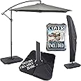 GardenCo 3m Cantilever Banana Parasol INCLUDES BASES & COVER - Hanging Parasol with Crank Handle - Outdoor Garden and Patio Sun Shade (Grey)