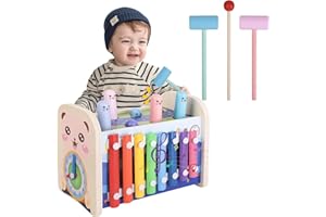 Liangding Juguete Montessori de Madera 4 en 1 con xilófono y Martillo – Juguete Educativo Musical para niños 3 4 5 años, desarrolla motricidad Fina y coordinación, Regalo Infantil Montessori