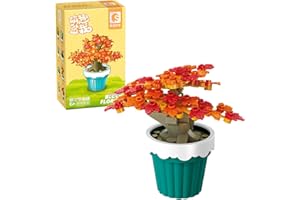 MEIEST Mini Flower Succulent Bonsai Building Block Set,Simulation Pot Plant Artificial Particle Flower Botanical Collection Construction Building Brick Toy,Home Decors (Maple)