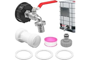 HuaMuDM IBC tanktillbehör, vattenfat 1 000 l utloppskran, IBC tank-utloppskran, förlängning S60 x 6 grov gänga, vattentank tillbehör kran (1/2 tum)
