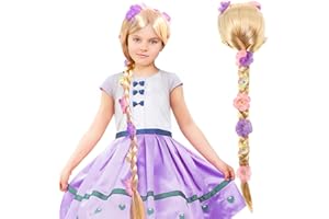 YULONGWU Perruque Enfant Fille, Perruque Raiponce Enfant, Perruqu Blonde Longue Tresse, Perruqu Déguisement, pour Carnaval Haloween Fête