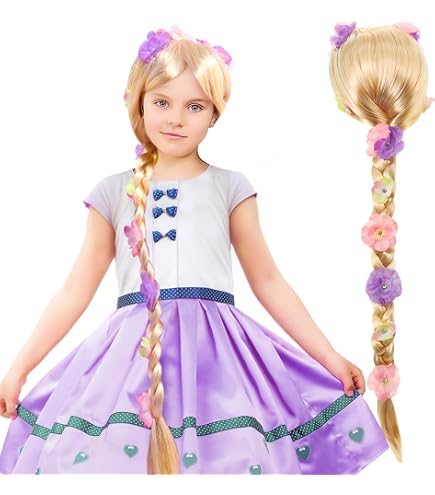 Lot De 5 Perruques Tresses Princesse Pour Enfant - Raiponce, Elsa, Etc. Avec Bijoux - Pour Fêtes, Cosplay, Déguisement - 11