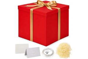 Presentask med lock röd stor XXL, 30 x 30 x 25 cm premium | Inkluderar presentband, raffia-fyllningsmaterial, ljus, gratulati