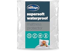 Silentnight Supersoft Waterproof Mattress Protector – Luxury Quilted Quiet Bed Mattress Pad Cover with Extra Deep Fitted Skirt and Waterproof Protection – King Size, White