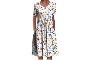 AMhomely Summer Dresses for Women UK Clearance Casual Round Neck Short Sleeve Folding Floral Printed Dresses for Special Occasions Ladies Maxi Dresses Plus Size Petite Sexy Dress UK Size