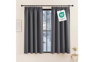KGORGE Verdunklungsvorhänge mit Kräuselband Kurz Schlafzimmer 2-Set 160 x 140 cm(HxB) Grau Thermovorhang Blickdicht Fenster Gardienen Thermo Vorhänge für Schienensystem