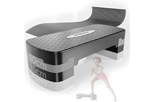 Physionics® Step d'Aérobic - Hauteur Réglable en 3 Niveaux, Antidérapant, Charge Max. 200 kg, 68 x 28 cm, Noir-Gris - Stepper, Plateforme de Fitness, Gym, Yoga, Sport, Planche de Step