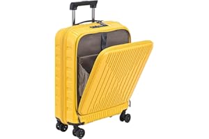 TydeCkare Valigia da trasporto da 20 pollici 40 * 20 * 55 cm con tasca frontale per laptop da 15,6", lucchetto TSA e cerniere YKK con ruote 360°, bagaglio a mano rigido leggero ABS+PC, giallo