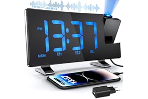TAKRINK Sveglia con Proiettore Radiosveglia Digitale da Comodino Display LED a 180° Luminosità a Proiezione Rotante Regolabile con Sveglie