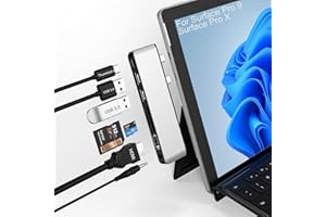 RYTAKI Accesorios Surface Pro 9, Estación de Acoplamiento Surface Pro 9 con HDMI 4K, USB-C Thunderbolt 4 (Pantalla+Datos+100W PD), 2 USB 3.0, Audio 3.5mm, Lector de Tarjetas SD/TF para Surface Pro 9/Pro X