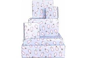 6 fogli di carta da regalo di compleanno - pinguini con cappelli da festa - confezione regalo blu per ragazzi - ragazze - uomini - riciclabile - festa del bambino - da Central 23