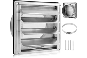 BINYI Lüftungsgitter Abluftgitter Edelstahl Belüftungsgitter Ø150mm mit Insektenschutzgitter Luftgitter mit Rückstauklappe Wetterschutzgitter Lamellengitter Abzugsgitter Außenauslassgitter