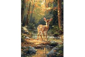 CLENDO Malen Nach Zahlen Erwachsene Kleiner Hirsch,Bastelset Gemälde Leinwand Wald,DIY Set Erwachsene,Handgemalt Ölgemälde Kit für Anfänger für Wand Dekorieren 30X40cm