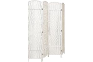 INMOZATA Hand-woven Wicker Room Divider, 4 Panel Folding Screens and Room Dividers Free Standing, White Room Partition Privacy Screen Room Divider for Bedroom Living Room Office