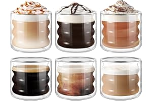 ecooe 120ml*6 Tasse à Café Double Paroi Tasses à Expresso Verre à Café Transparent, Verre à Thé, Tasses à Latte Macchiato, Tasse en Verre pour Thé, Lait