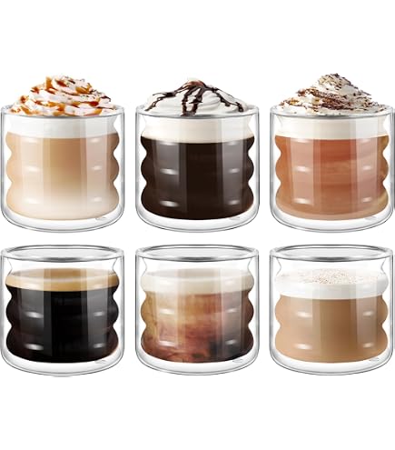 Tasses Double Paroi ElbFuchs - Lot De 4x350ml | Transparentes | Isothermes | Lavables Au Lave-Vaisselle