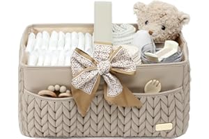 LUKJOJO Nappy Organiser Storage Caddy, Portable Nursery Storage Basket For Newborn Essentials, Baby Shower Gifts Basket For Changing Table (Beige)