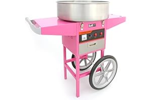 KuKoo Rosa Zuckerwattemaschine Zuckerwattegerät Zuckerwatte mit Wagen, Schubfach und 500 Holzstäbchen I Candy Floss Machine Commercial