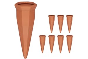 Relaxdays Tonkegel Bewässerung, Gießkegel 8er Set, für 1,5 L PET-Flaschen, Zimmerpflanzen & Balkonkästen, terrakotta