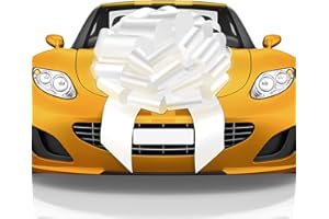 Mata1 Huge Car Bow (White, 23 inch), Big Gift Wrapping Bow for Large Gift Decoration, Giant Indoor/Outdoor Bow with 2 Ribbon Tails and 4 Stickers (No Magnets That Scratch)