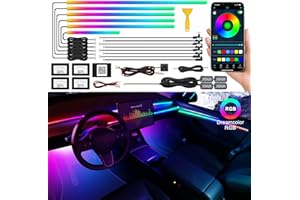 TWETIZ Dreamcolor Acrylic Interior Car LED Strip Light with Wireless APP, RGB 18 in 1 with 175 inches 593 LEDs Fiber Optic Ambient Lighting Kits, 16 Million Colors Sound Active Function Car Neon Lights