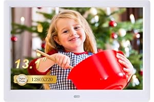 GSITUK 13.3 Zoll- elektronischer Bilderrahmen & 1280 x 800 hochauflösendes IPS-Breitbild-Display - Kalender-/Uhrfunktion, MP3-/Foto-/Video-Player mit Fernbedienung,Weiß