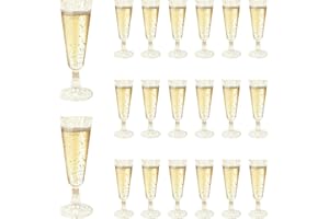 HULAGU 20PCS Flûtes à Champagne en Plastique 150ml Verres à Champagne Réutilisable Coupe de Champagne à Paillettes Dorées pour Fêtes Mariages Anniversaires Noël
