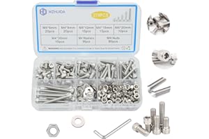 WZHUIDA 270 Stück M4 Schrauben Muttern und Unterlegscheiben Sortiment Kit, Edelstahl Innensechskant Schrauben Set, Sechskantschrauben Sechskopf-Knopf Schrauben Muttern mit Schraubenschlüssel