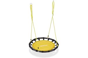 Relaxdays Balançoire nid d'oiseau rond 80 cm à suspendre panier enfant adulte jardin extérieur 100 kg , jaune