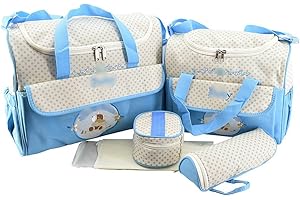 Jitong 5 Pezzi Set di Borse per Mamma/Ricamata Borsa a Tracolla Bambino/Fasciatoio per Pannolini/Borse Termiche Biberon (Blu, Taglia unica)
