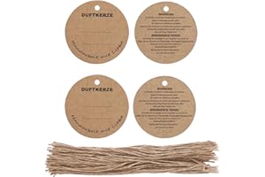 ALLAVA 100 Stück Kerzen Geschenkanhänger, Candle Hang Tags mit Schnur, Kerzen Warnaufkleber, Warnschildsetikeln für Kerzenherstellung, Duftkerze Geschenk, Kerze Machen DIY Kerze Gläser (5 * 5cm)