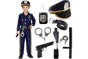 KITIMI Kostium policyjny dla dzieci, chłopców, policjantów, kostium karnawałowy, kostium na karnawał, policję, do cosplay, 11 sztuk akcesoriów policyjnych, czapka policyjna, pistolet zabawkowy, walkie-talkie