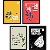 FATMUG Synthetic Motivational Frames Modern Wall Art with Glass for Office and Living Room - Set of 4, Multicolour