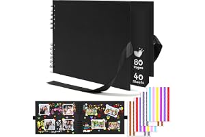 Självhäftande fotoalbum för scrapbook, A4-fotobok 80 svarta sidor | Robust hårt omslag av hård kartong, stort minnesset på 29 x 21,5 cm, innehåller 108 par självhäftande hörn, 230 g/m² papper