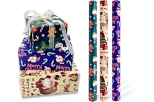LZRINUE Lot de 3 rouleaux de papier cadeau, 43 cm x 3 mètres, papier cadeau de Noël, parfait pour Noël, anniversaire, mariage, baby shower, fête, festival