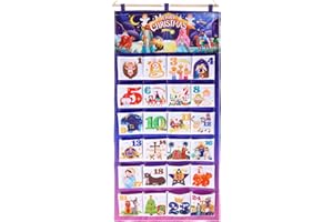 DPKOW Calendario Adviento 2025, calendario de Adviento religioso de tela reutilizable con 24 bolsillos & poste, rellenable calendario de Adviento de Navidad decoraciones interiores y paredes del hogar