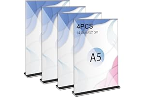 Thboxes 4 Stück Tischaufsteller A5, Transparent Preisschilder Aufsteller Acryl T-Ständer Doppelseitig Tischständer für Menükarten Prospekte Werbung Restaurant Café Büro