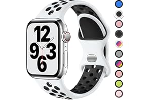 Upeak Sport Bracelet Compatible avec Bracelet Apple Watch 44mm 45mm 46mm 42mm 49mm, Sangle à Boucle Double Trou en Silicone Respirant, pour iWatch Series 10 9 8 7 6 5 4 3 2 1 SE Ultra, L, Blanc/Noir