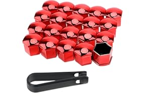 PAITOK Coprimozzo per Dadi Ruota, 20 Pezzi di coprimozzo universali in plastica cromata per bulloni Ruote coprimozzo per Pneumatici con Set di Strumenti di rimozione per Auto (Rosso, 21 mm)