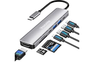 VONXITE Hub USB-C, 7 en 1 Adaptador USB C a HDMI 4K, PD 100 W, Lector de Tarjetas SD/TF, USB 3.0 y 2.0, Puerto de Datos USB-C, Hub Multipuertos Compatible con i-Phone 15/16/MacBook Pro,MacBook Air/DELL XPS