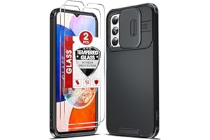 LeYi Funda para Samsung Galaxy A14 4G/A14 5G con 2 Piezas Vidrio Templado, Carcasa Cubierta de Cámara Deslizante Proteger, Bumper Case de Silicona Antigolpes, Negro