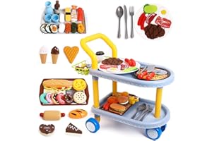 RuiDaXiang Fchariot pour Enfants Jouets,Jeux de rôle pour Enfants Grands Jouets de Voiture à Manger et Nourriture 98pcs Cuisine, Accessoires de Vaisselle.Filles de 3 Ans et plusood Trolley