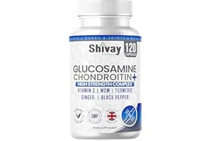 Glucosamine and Chondroitin High Strength Complex with Vitamin C, MSM, Turmeric, Ginger, Black Pepper | 120 Capsules - 2 Month Supply | Joint & Bone Support | UK Made by Shivay Herbals