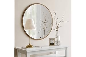 ‎GOZOS Gozos Moderner Industrial Spiegel Obejo, Walnuss - Runder Wandspiegel mit hölzerner Unterseite und inklusive Montagematerial - Maße 78 x 78 x 3 cm - Runder Spiegel ideal als Dekorationsobjekt