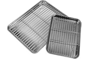 OKUMEYR Ensemble 2 Pièces Plaques Égouttoir En Acier Inoxydable 31X24 Cm Avec Grille Drainage Rapide Pour Cuisine Barbecue Friture Légumes Fruits